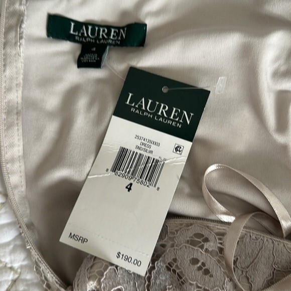 LAUREN RALPH LAUREN Women’s Lace Knee-Length Cocktail Dress Light Grey Size 4 - Picture 8 of 14